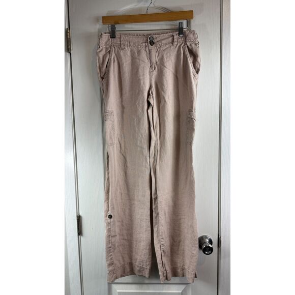 Cynthia Rowley Women's 100% Linen Cargo Pants Adjustable Length Beige Size 4 - Picture 1 of 10